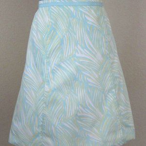 TALBOTS PETITES ALL COTTON, LINED, A LINE PASTEL GREEN AND BLUE SKIRT - SIZE 8P